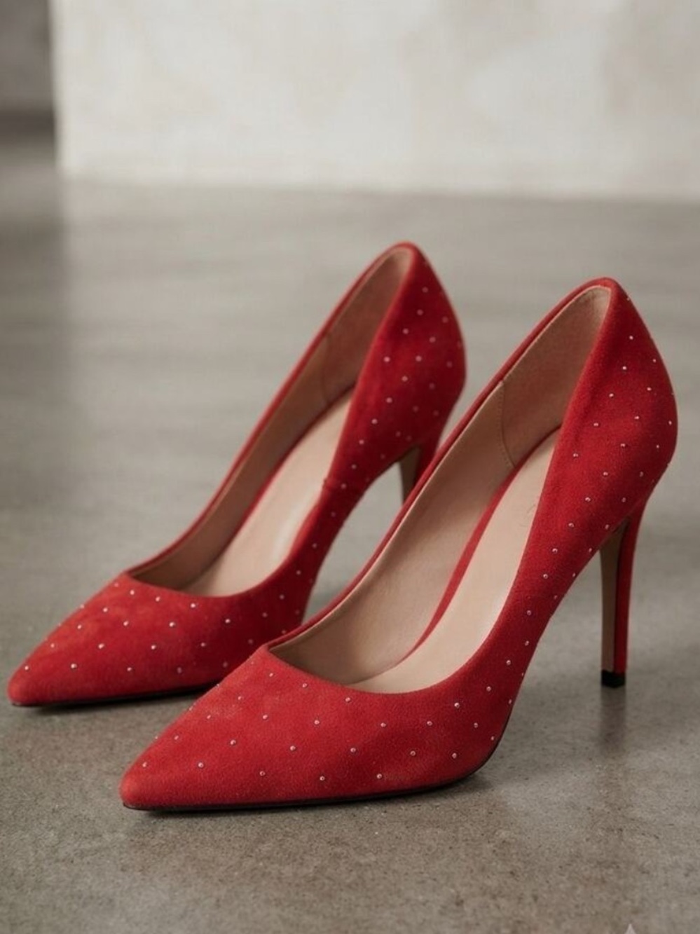 Linea Paolo Pamila Studded Red Suede Pointed Toe Pump